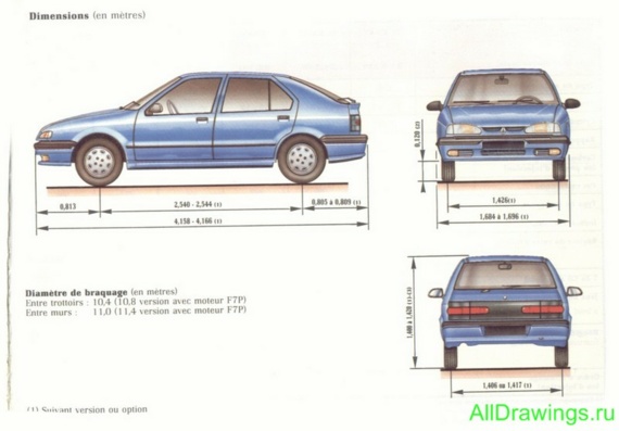 Renault 19 (1994) (Рено 19 (1994)) - чертежи (рисунки) автомобиля